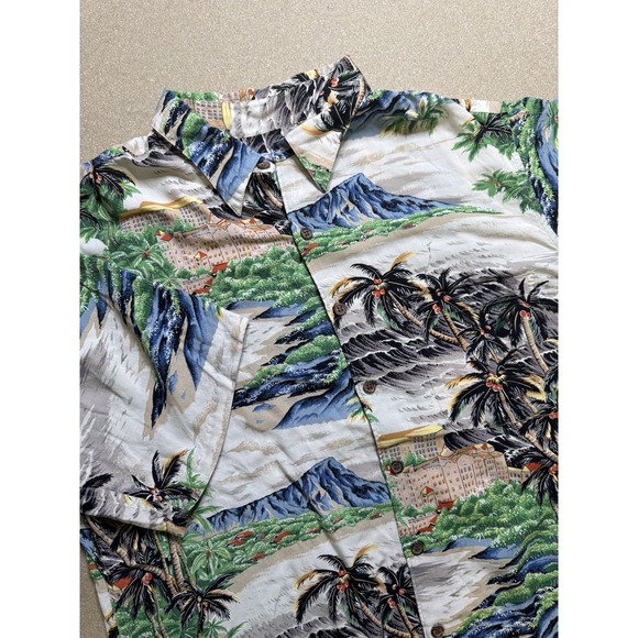 Vtg REYN SPOONER CAMP SHIRT -L  FLORAL PALM HAWAIIAN ALOHA - Picture 1 of 7